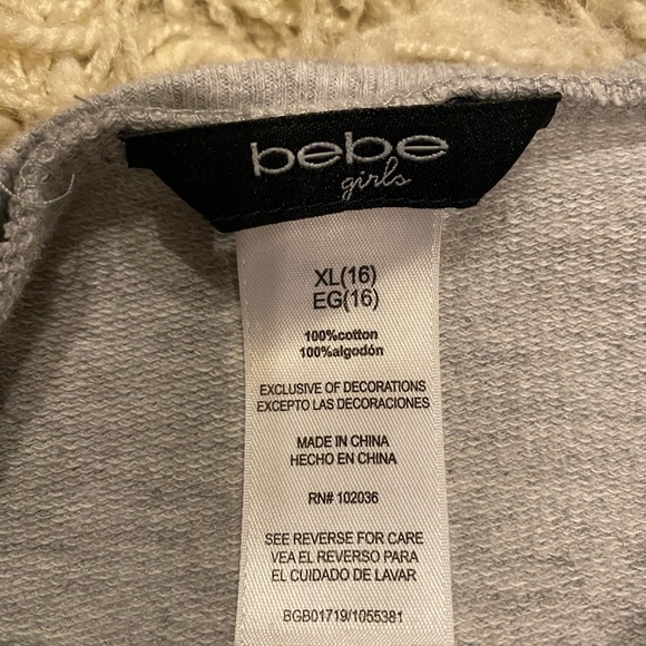 Bebe Girls Ruffle Trim Drop Sleeves Sweatshirt Halter Gray - Picture 4 of 13